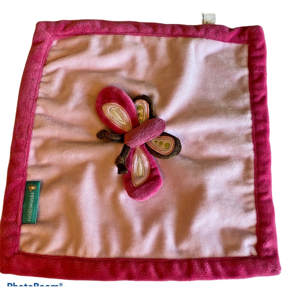 Tiddliwinks Pink Butterfly Security Blanket Lovey Raspberry Garden 12" soft